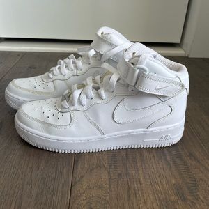 White Nike Air Force 1s Mid